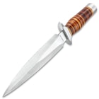 Timber Wolf Leather Fighter Dagger With Sheath - Stainless Steel Blade, Banded Leather Handle, Stainless Steel Guard - Length 13”