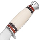 Timber Wolf Appalachian Ivory Bowie / Fixed Blade Knife - Stainless Steel - Natural Genuine Bone - Red, Black Pakkawood - Genuine Leather Sheath - Outdoors Display Hunting Camping Collecting - 9 3/4"