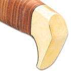 USMC Stacked Leather Handle Kukri Knife - Stainless Steel Blade, Stacked Leather Handle, Brass Pommel - Length 16 1/2”