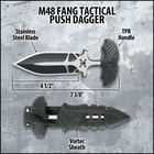 M48 Fang I Tactical Push Dagger And Sheath - Cast Stainless Steel Blade, Black Oxide Coating, TPR Handle - Length 7 3/8”