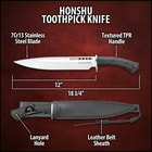 Honshu Boshin Toothpick Knife With Sheath - 7Cr13 Stainless Steel Blade, Contoured TPR Handle, Lanyard Hole - Length 18 3/4”