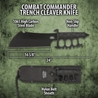 The trench knife handle is of cast metal with black, no-slip rubberized grip inserts and it features a skull crusher pommel