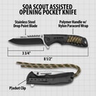 SOA Scout Assisted Opening Pocket Knife - Black with Camo Paracord Wrapping