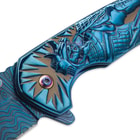 Shadow Warrior Assisted Opening Pocket Knife | DamascTec Steel Blade | Blue And Rainbow