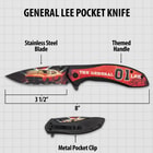 General Lee pocket knife with themed design and dimensions