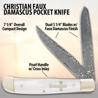 Christian faux Damascus pocket knife with specs