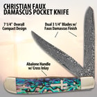 Christian Damascus Pocket Knife Abalone specifications