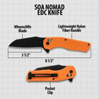 SOA Nomad EDC Wharncliffe Folding Knife Orange Nylon Handle