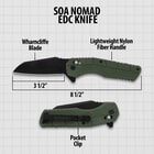 SOA Nomad Wharncliffe EDC Folding Pocket Knife Green