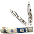 Kissing Crane 2020 Masonic Trapper Pocket Knife - Stainless Steel Blades, Bone And Pearl Handle Scales, Nickel Silver Bolsters