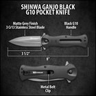 Shinwa Ganjo Black G10 Pocket Knife - 3Cr13 Stainless Steel Blade, Black G10 Handle Scales, Ball Bearing, Pocket Clip