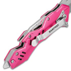 Rampage Pink Atomica Assisted Opening Pocket Knife - Stainless Steel Blade, Aluminum Handle, Bottle Opener, Pocket Clip - Closed 4 3/4”