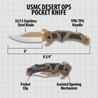 A detailed look at the pocket knife's blade and handle pommel