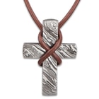 Primitive Cross Pendant - Solid Damascus Construction, Leather Thong - Dimensions 2”x 1 1/4”