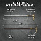 Close up image of the handle on the Gold Forged Sword Cane.