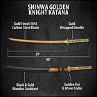 Shinwa Golden Knight Katana Sword with Wooden Scabbard - 1045 High Carbon Steel - Genuine Ray Skin