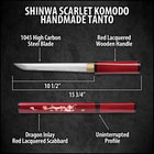 Shinwa Scarlet Komodo Handmade Tanto / Samurai Short Sword - Hand Forged 1045 Carbon Steel - Mother of Pearl Dragon Inlay; Red Hand Lacquered Hardwood; Shirasaya Mounting - Ninja Stealth - Full Tang