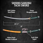 A view of the handle, blade and scabbard