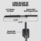 Close-up of the finely crafted stainless steel blade of the Long Blade of Duncan Idaho, engraved with the Caladanian letters TVWYZ.