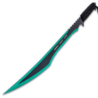 The sword has a sharp 19 1/2” blade with partial serrations and it features cut-outs on the spine and cut-out slots in the blade