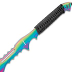 Black Legion Atlantis Fantasy Sword With Sheath - One-Piece Stainless Steel Construction, Rainbow Titanium Coating, Black Cord-Wrap - Length 28”