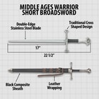 Close up view of pewter look metal alloy crossed shaped handle on the short broadsword
