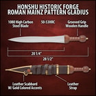 Zoomed view of the piercing point of the Honshu Roman Mainz Pattern Gladius’ 1065 carbon steel blade.