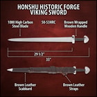 Zoomed view of the piercing point of the Honshu Historic Forge Viking Sword’s 1065 carbon steel blade.