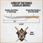 Diagram of Legolas knives with measurements and wall mount