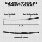 Diagram of Last Samurai Spirit Katana with dimensions and features