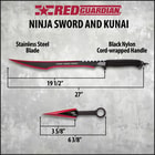 Red Guardian Ninja Sword and Kunai / Throwing Knife Set with Sheath