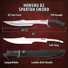 Honshu Spartan Sword And Sheath - D2 Tool Steel Blade, Grippy TPR Handle, Stainless Steel Guard - Length 23”