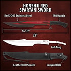 The Honshu Red Spartan Sword has a two-tone red and black stainless steel blade
