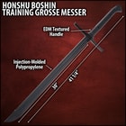 The 42 1/8” overall, black practice sword has a 30 3/4” blade