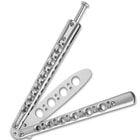 Silver Skeleton Butterfly Trainer - Stainless Steel Construction, Satin Finish, Lightweight, Handle Latch, Smooth Rotating Pins