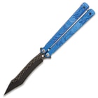 Blue Dragon Butterfly Knife - Stainless Steel Blade, Molded Steel Handle, Latch Lock, Double Flippers - Length 9 1/4”