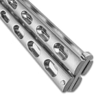 Champagne Slotted Butterfly Knife - Stainless Steel Blade, Skeletonized Steel, Latch Lock, Steel Handle - Length 9”