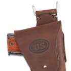 US M1916 Full-Size Pistol Holster - Fits 1911 Colt Pistol -  Premium Leather, Top-Stitching, Metal Stud Closure, Metal Hook And Belt Thru-Slots - Reproduction