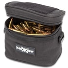 M48 Soft-Side Black Ammo Bang Box - 600D Polyester Construction, Zipper Closure, ABS Loop On Each Side - Dimensions 5 1/4”x 4 1/4”
