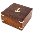Compass In Wooden Box - High-Quality Brass Construction, Mirror Inside Lid, Specialized Instrument - Dimensions 4”X 4”X 2”