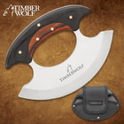 Timber Wolf Shredder Ulu Knife With Sheath - Stainless Steel Blade, Wooden Handle Scales, Brass Pins - Length 3 3/4”