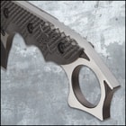 The 2Cr13 cast stainless steel, cleaver-style blade is 3 3/4” wide with a 6 1/4” blade and it has a black oxide coating