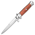 Kriegar German Peach Wood Stiletto Knife - Stainless Steel Blade, Assisted Opening, Wooden Handle, Stainless Bolsters And Pins