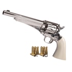 Remington 1875 CO2 Powered Replica Air Revolver - All-Metal, Nickel-Plated, Dual Ammo, Faux Ivory Grips, Single-Action