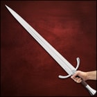 Honshu 1065 high carbon steel sword with wooden handle wrapped in brown leather attached to polished handguard
