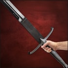 The Honshu Historic Black Claymore has a high-carbon steel blade with a genuine suede wrap below the dark steel handguard