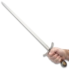 Middle Ages Medieval Broad Sword And Matching Faux Brown Wood Scabbard With Faux Leather Wrapping - 17" stainless steel blade