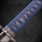 Shinwa Blue Knight Handmade Katana / Samurai Sword - Hand Forged Damascus Steel, More Than 1,000 Layers - Distinctive Custom Cast Tsuba - Faux Ray Skin - Functional, Battle Ready, Full Tang