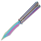 Rainbow Luminescence Balisong Knife - Butterfly, Stainless Steel Blade, Solid Stainless Handle, Latch Lock, Flipper - Length 9 1/4”