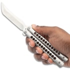 Silver Butterfly Knife held in hand